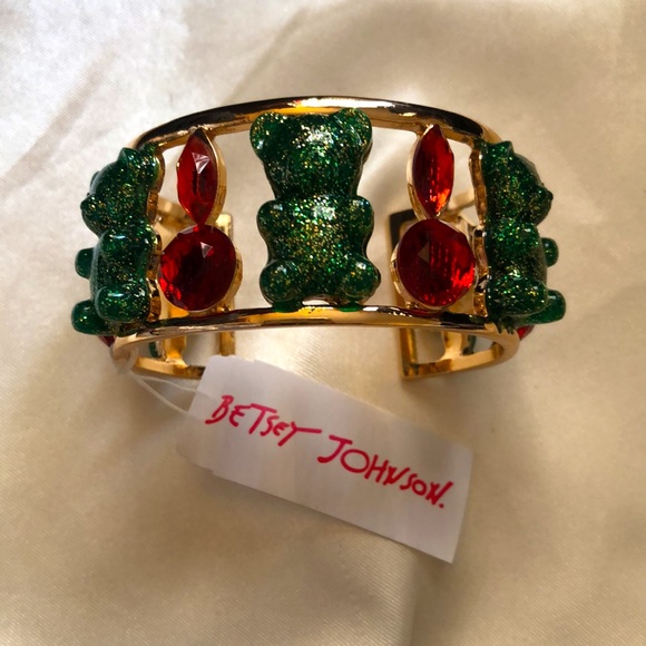 Betsey Johnson Gold Tone Holiday Whimsy Gummy Bear Wide Cuff Bangle NWT - Picture 5 of 12
